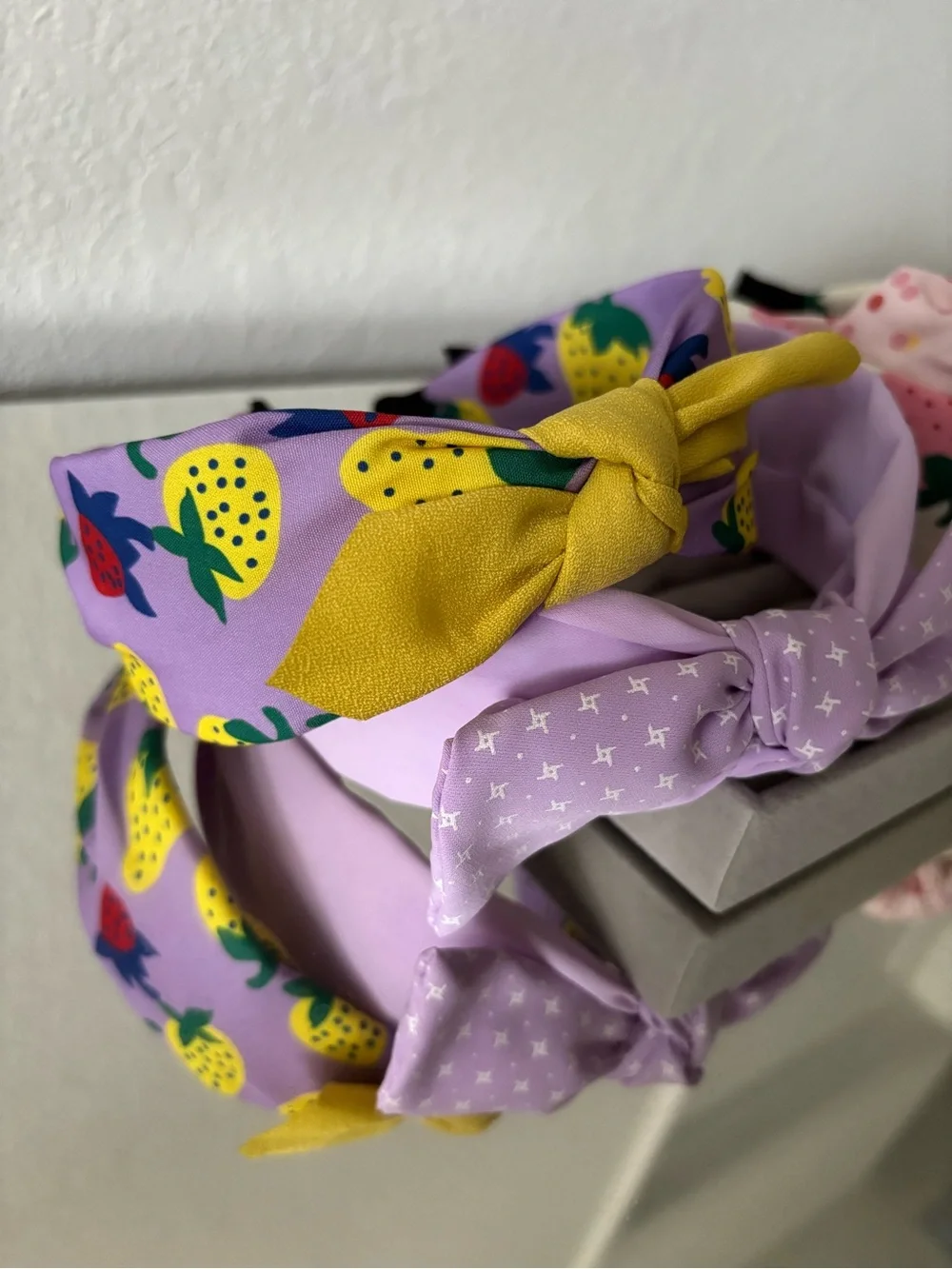 🍓 4-Piece Cute Bow Headband Set | Strawberry & Lavender Knot Headbands | New Bou